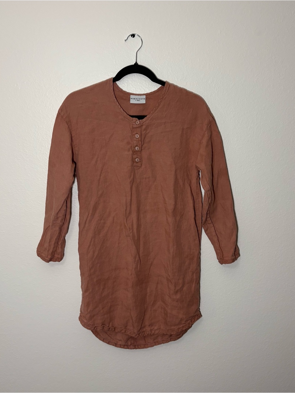 Parachute 100% Linen Henley Shirt Clay Linen Sleep Dress Tunic Sz XS